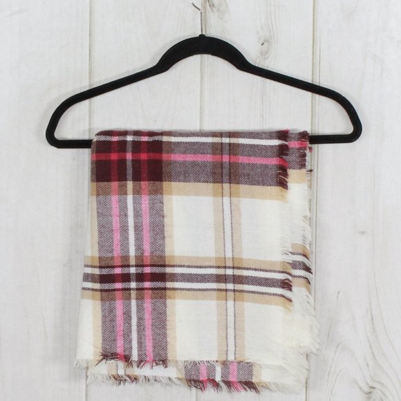 Maroon Plaid Woven Knit Soft Winter Shawl Blanket Size 57x60 Inches - Picture 3 of 6